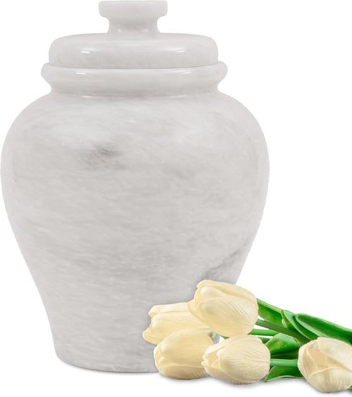 Radicaln Marble Urn - 8'' White Handmade Cremation Urn for Human Ashes