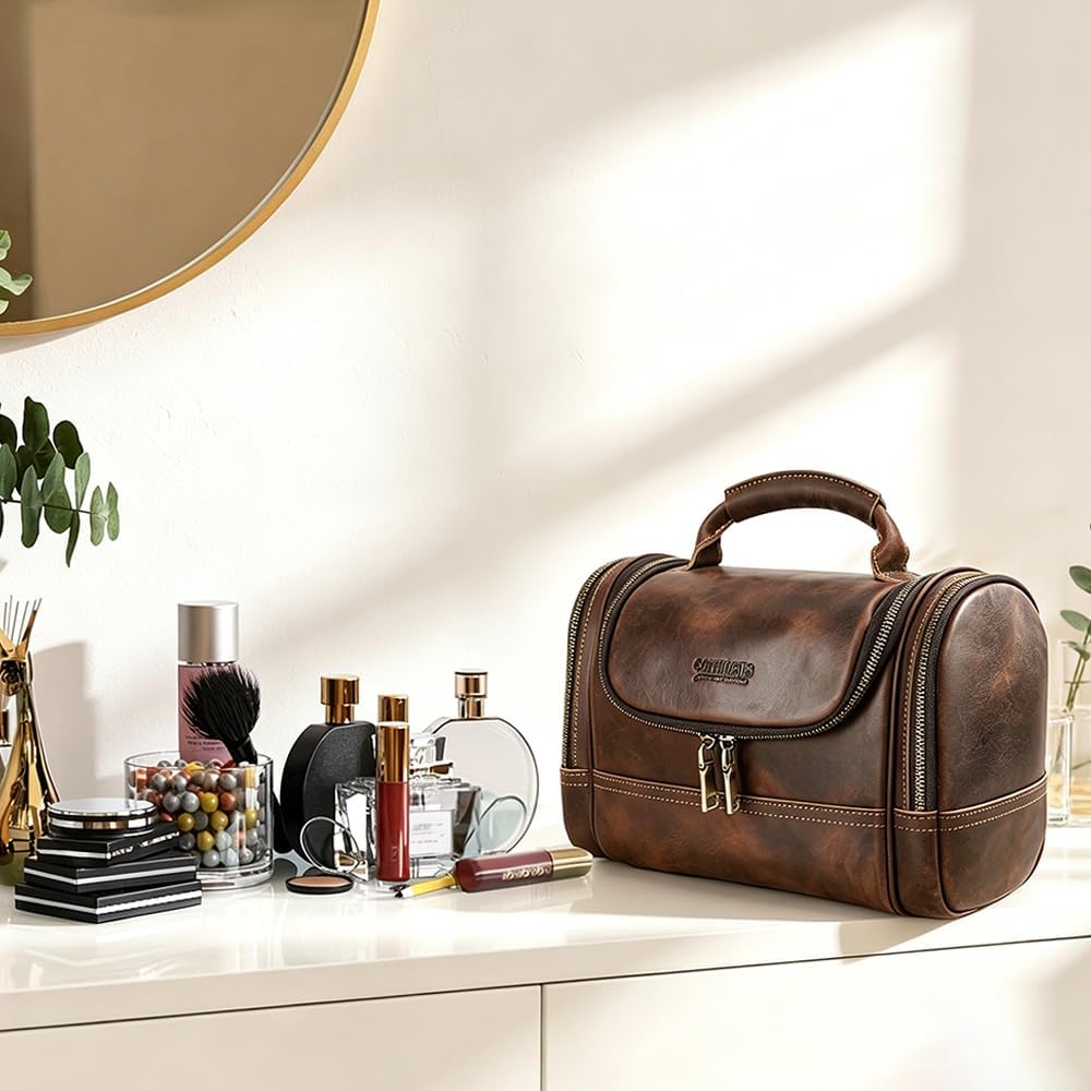 Ridgeway™ Full-Grain Leather Dopp Kit — Dark Coffee Vintage