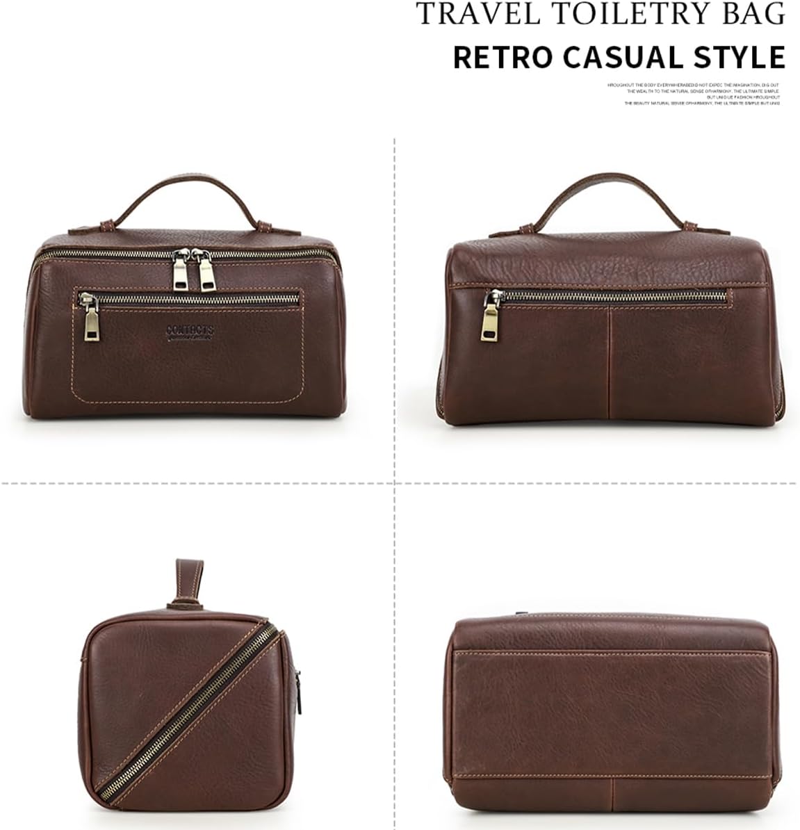 Ridgeway™ Full-Grain Leather Wash Bag — Large, Vintage Brown