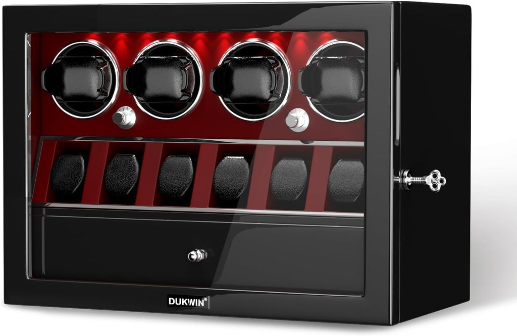 Rotare™ Dual Watch Winder — Lockable, LED-Lit, Holds 2 + 3 Storage
