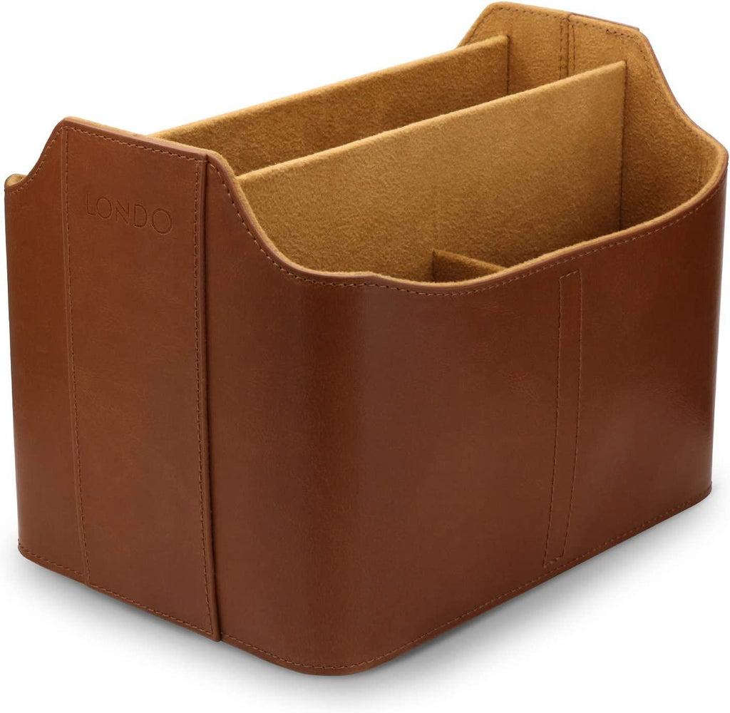 Leather Remote Control Organizer and Caddy with Tablet Slot
