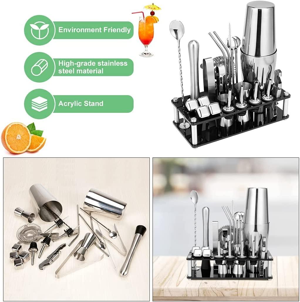 23-Piece Cocktail Shaker Set — Stainless Steel Bartender Kit with Stand & Recipe Book