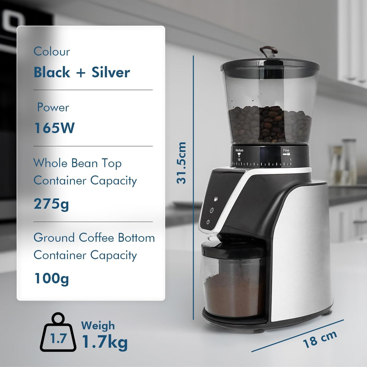 Healthy Choice Electric Burr Coffee Grinder - 31 Grind Setti