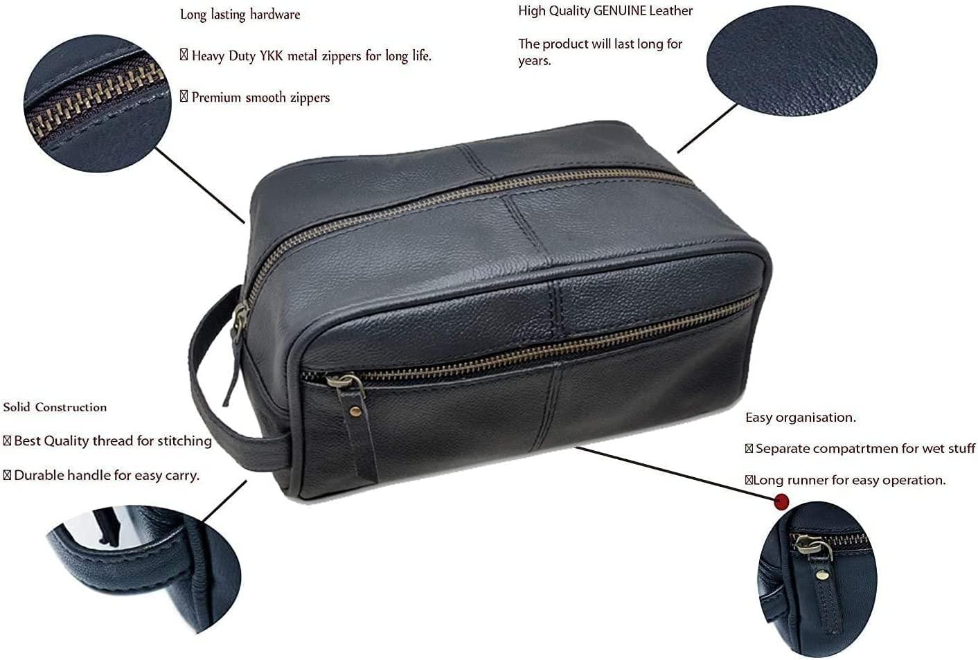 Men's Genuine Leather Toiletry Bag Waterproof Dopp Kit Shaving Bags and