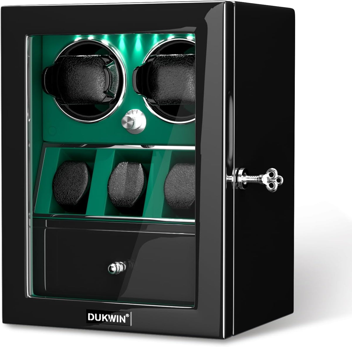 Rotare™ Dual Watch Winder — Lockable, LED-Lit, Holds 2 + 3 Storage