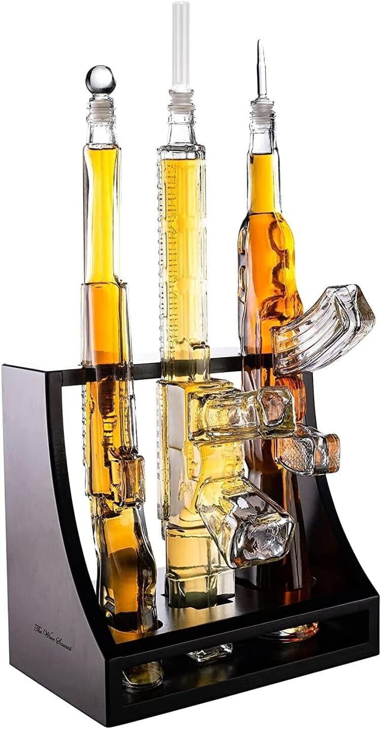 3 Gun Whiskey Decanters Set & Rifle 1000ml - The Wine Savant