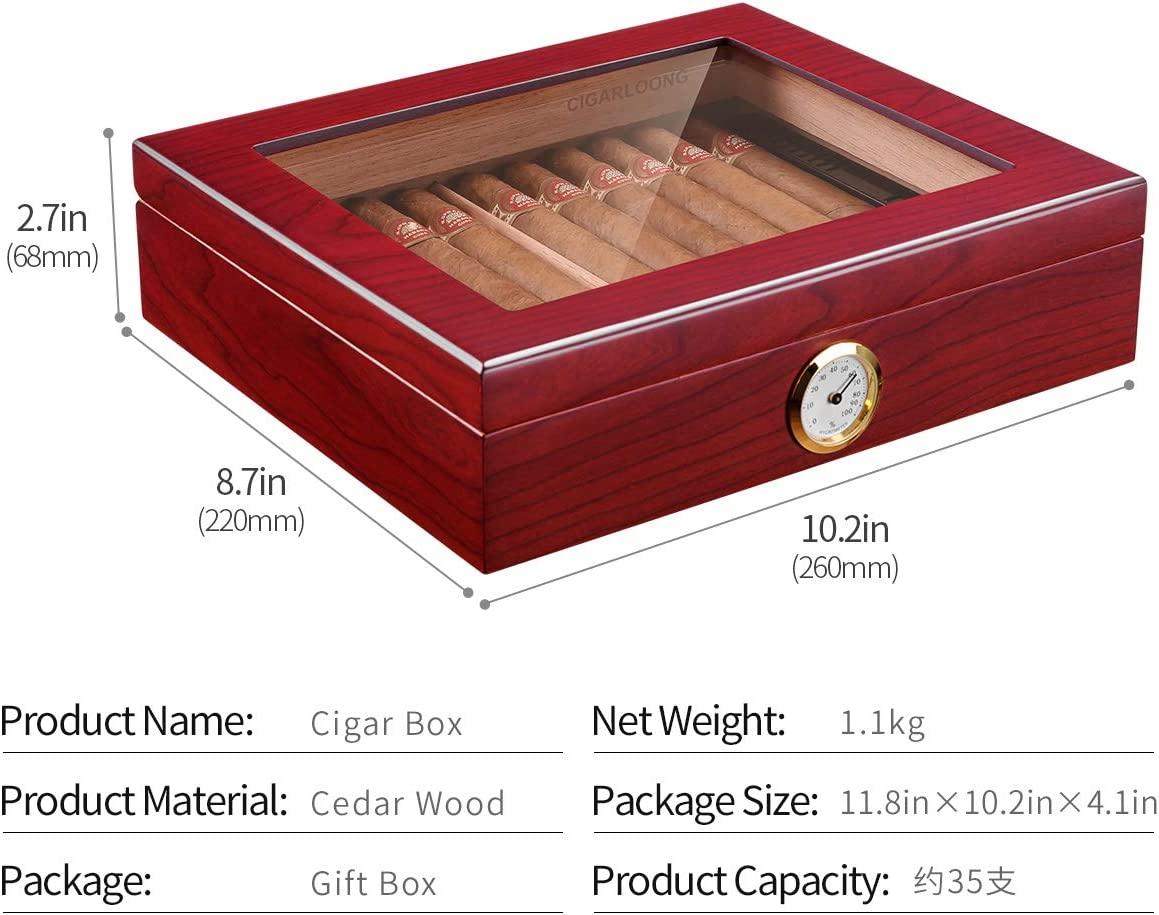 CIGARLOONG Cigar Humidor Spanish Cedar Desktop Box with Humidifier and