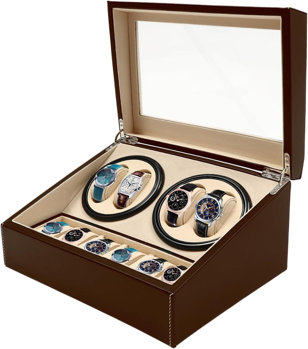 Valcourt™ Automatic Watch Winder Box — 4 Winders + 6 Storage, Japanese Motor