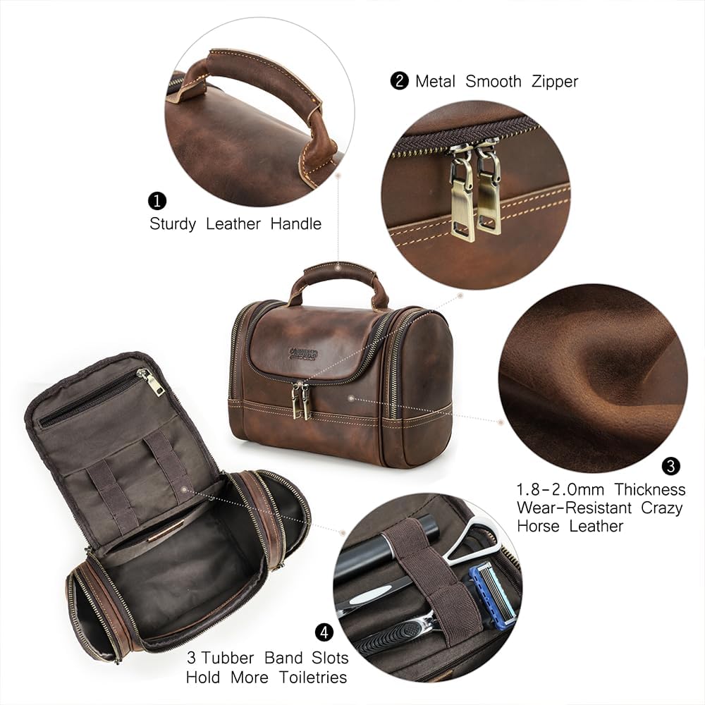 Ridgeway™ Full-Grain Leather Dopp Kit — Dark Coffee Vintage