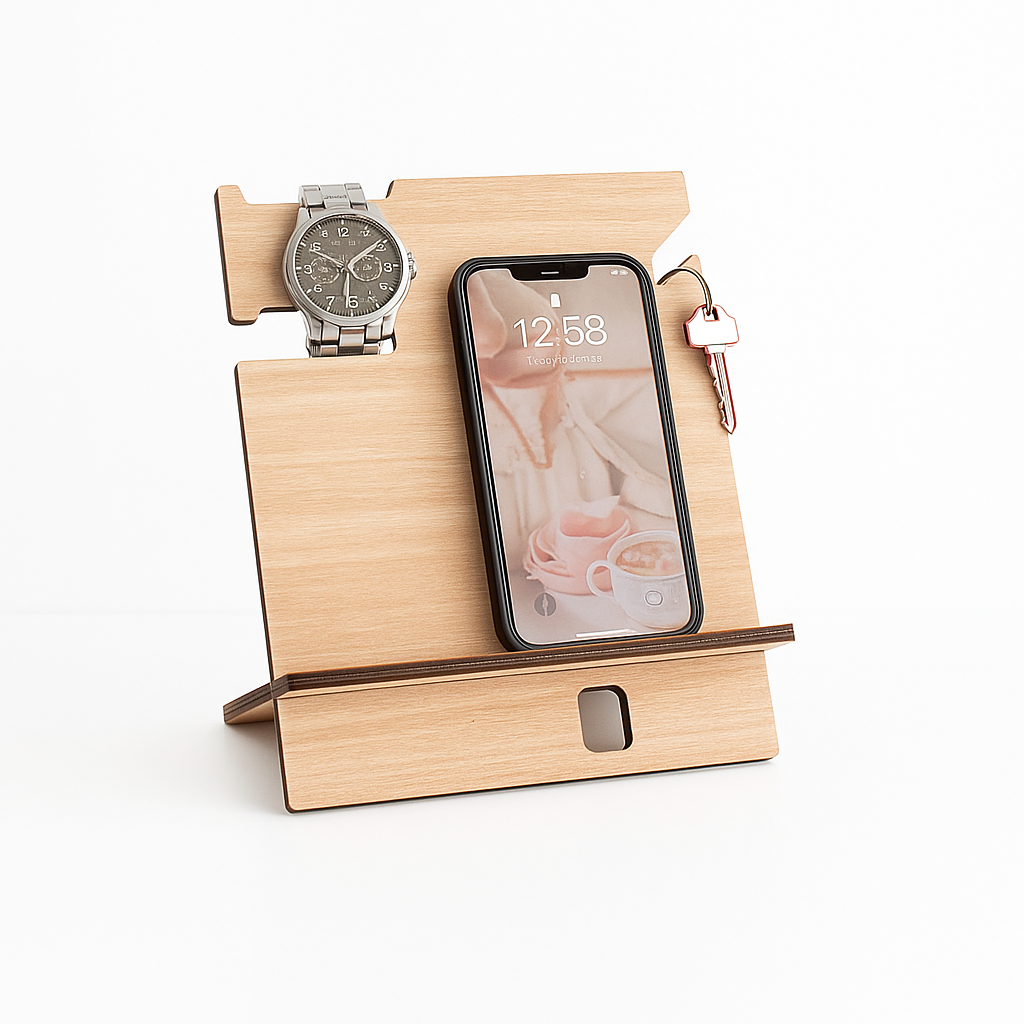 Wooden Docking Station – Handcrafted Nightstand Organizer for Phone, Watch, and Keys