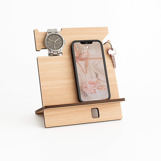 Wooden Docking Station – Handcrafted Nightstand Organizer for Phone, Watch, and Keys