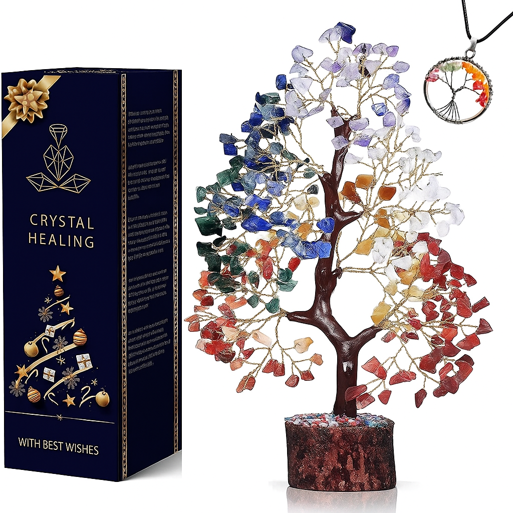 Seven Chakra Crystal Tree of Life – Gemstone Bonsai for Meditation & Home Decor