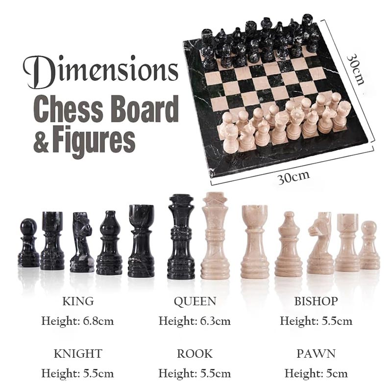 Marble Chess Set 30cm – Black Zebra & Verona