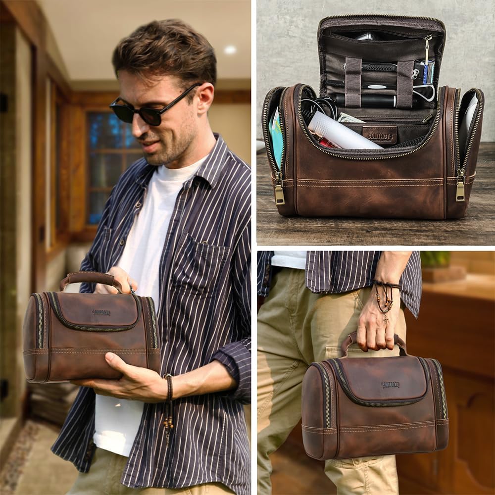 Ridgeway™ Full-Grain Leather Dopp Kit — Dark Coffee Vintage