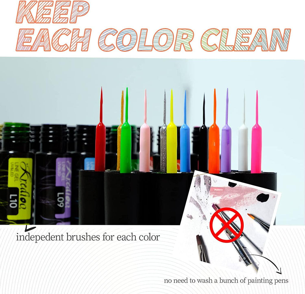Kredioo Gel Nail Polish Liner Nail Art 12 Colors Painted Gels Kit Neon