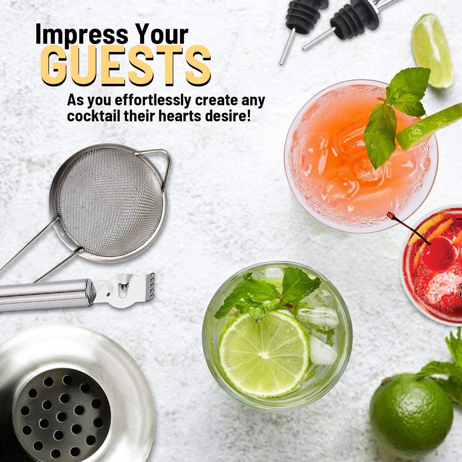 13-Piece Cocktail Bar Set — Stainless Steel Bartender Kit with Recipe Book
