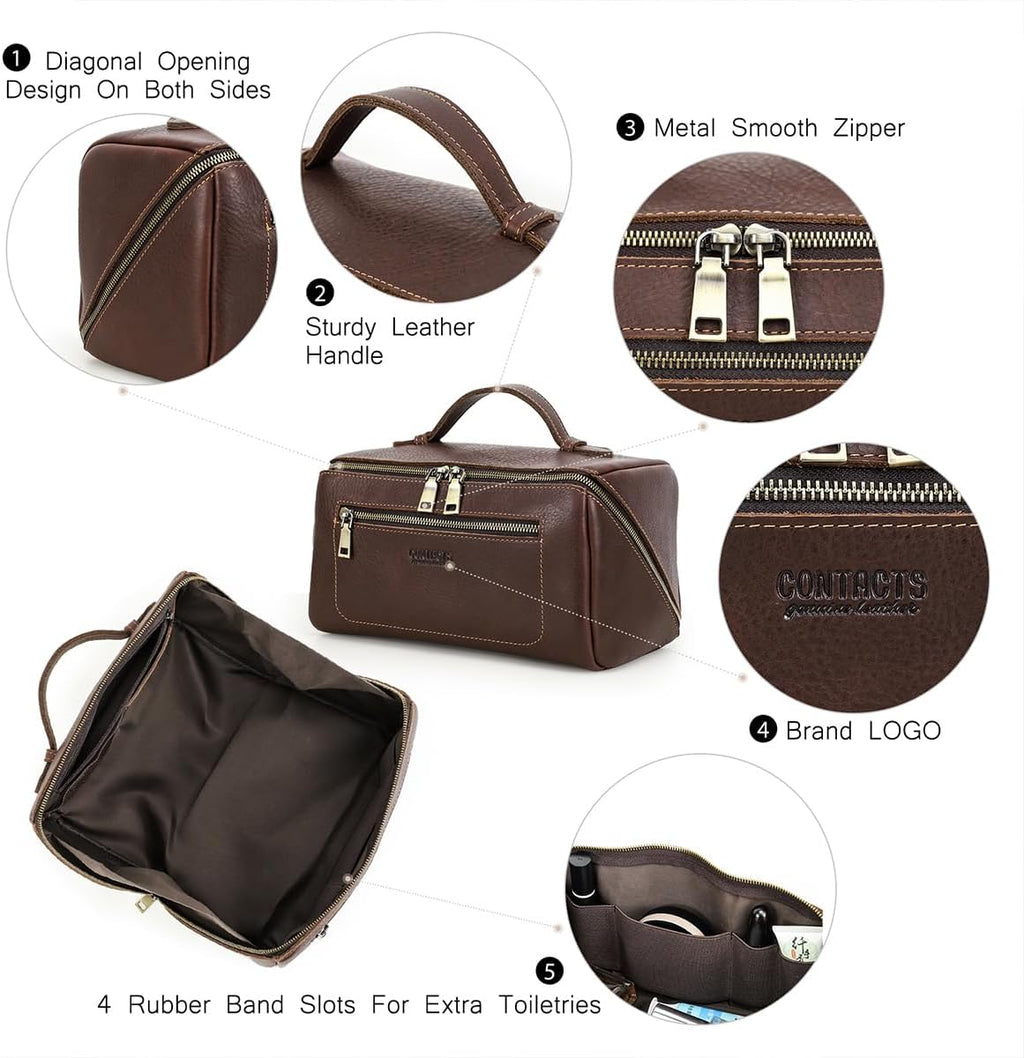 Ridgeway™ Full-Grain Leather Wash Bag — Large, Vintage Brown