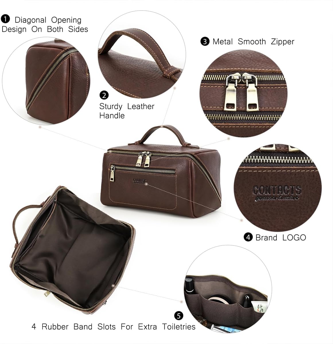 Ridgeway™ Full-Grain Leather Wash Bag — Large, Vintage Brown