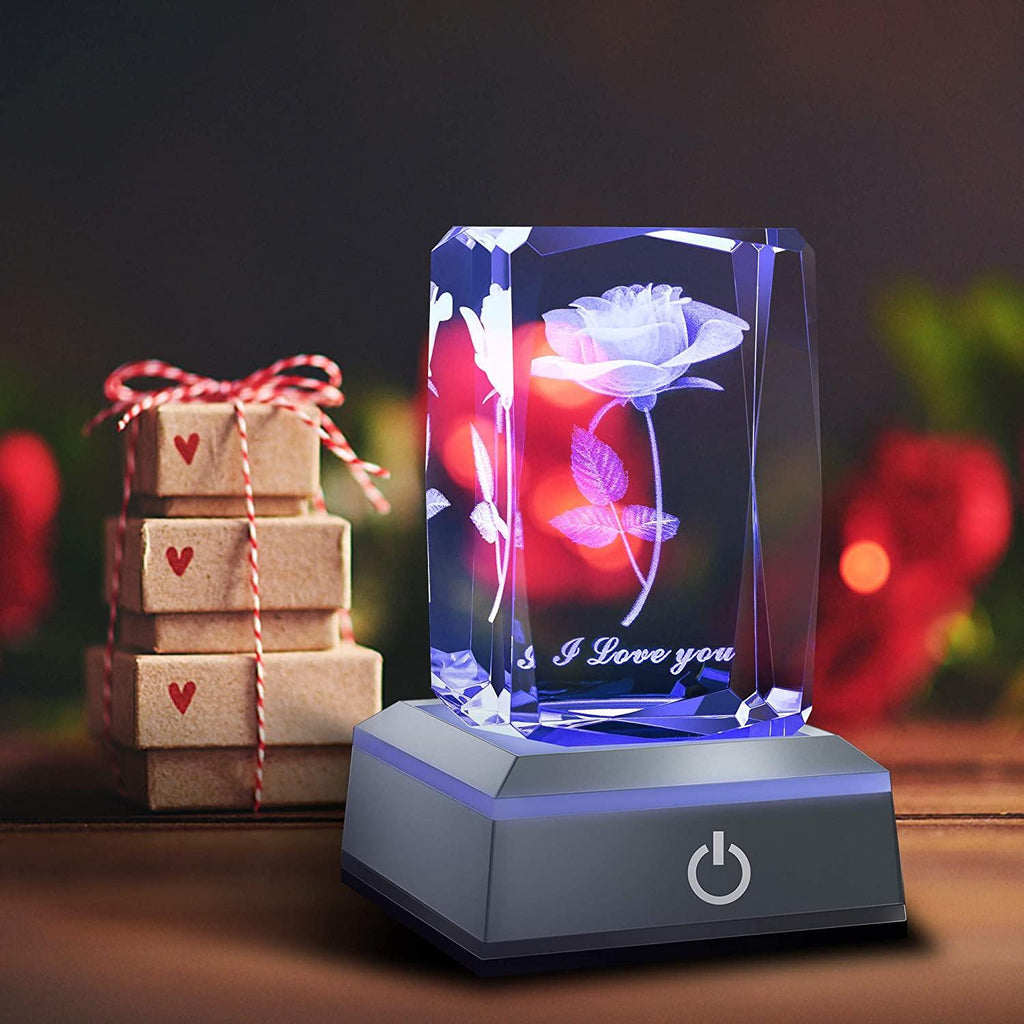hochance 3D Rose Crysatl with LED Display Base