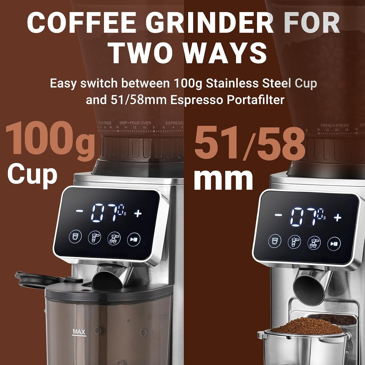 AMZCHEF Conical Burr Electric Coffee Grinder
