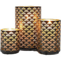 Set of 3 Metal Candle Holders Bronze Hurricane Pillar Candleholder