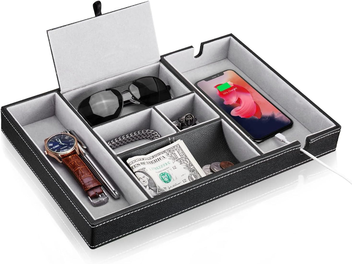 Norwood™ 2-Tier Valet Box with Charging Station — Brown