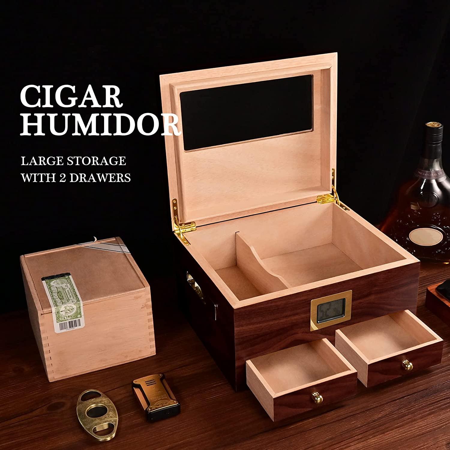 CIGARLOONG Cigar Humidor with Hygrometer and Humidifier Large Capacity