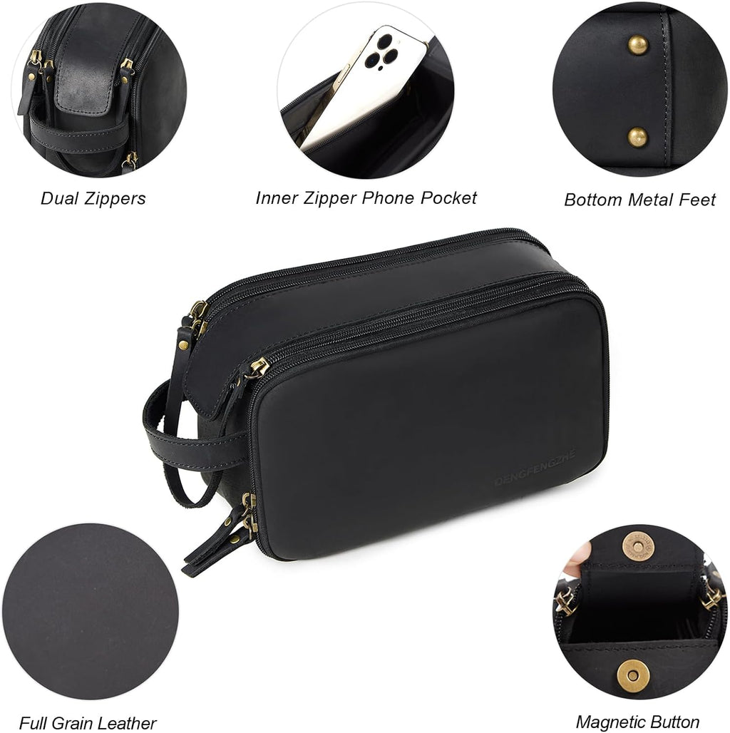 Ridgeway™ Full-Grain Leather Travel Pouch — Black
