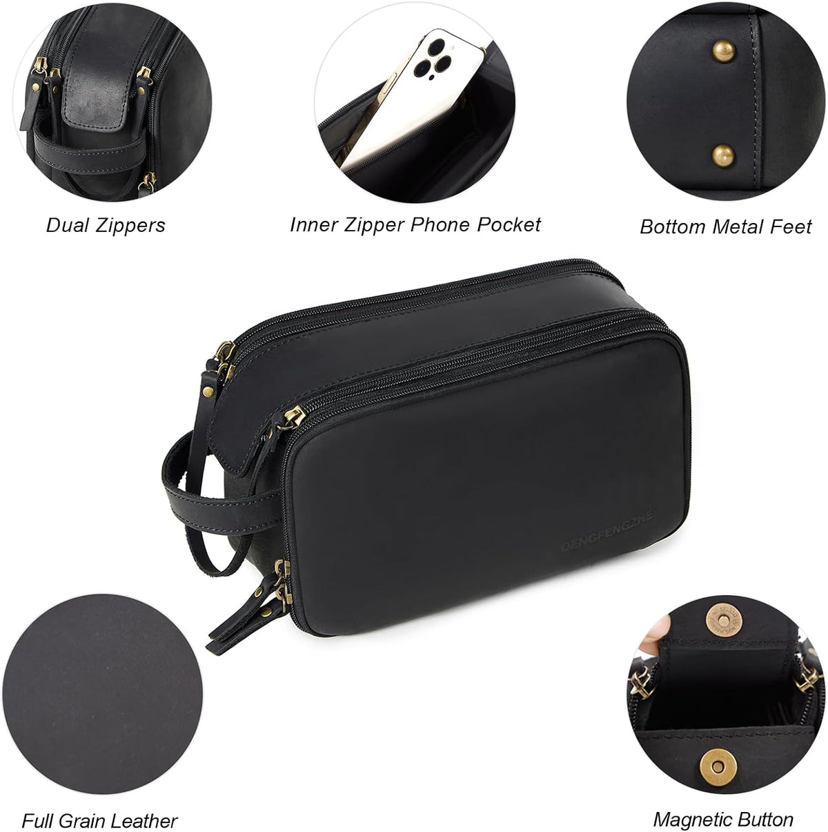 Ridgeway™ Full-Grain Leather Travel Pouch — Black