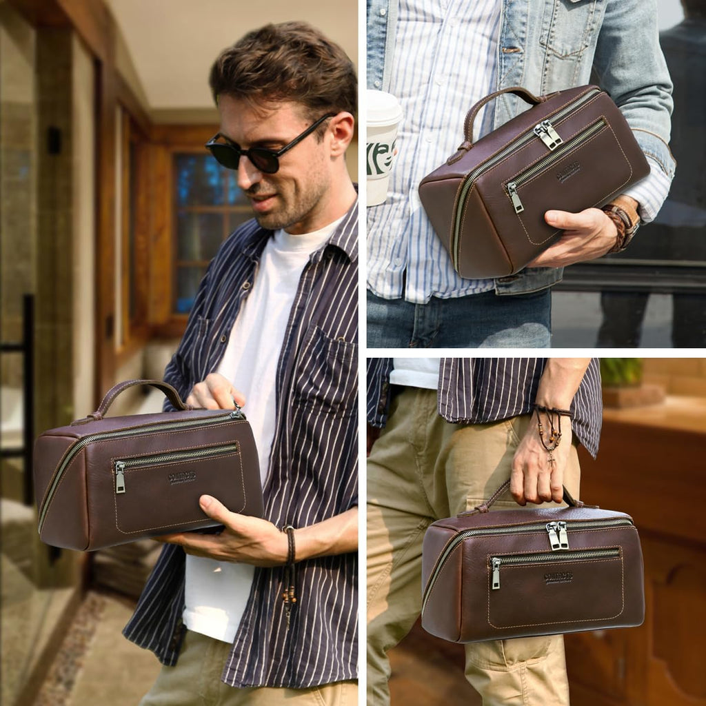 Ridgeway™ Full-Grain Leather Wash Bag — Large, Vintage Brown