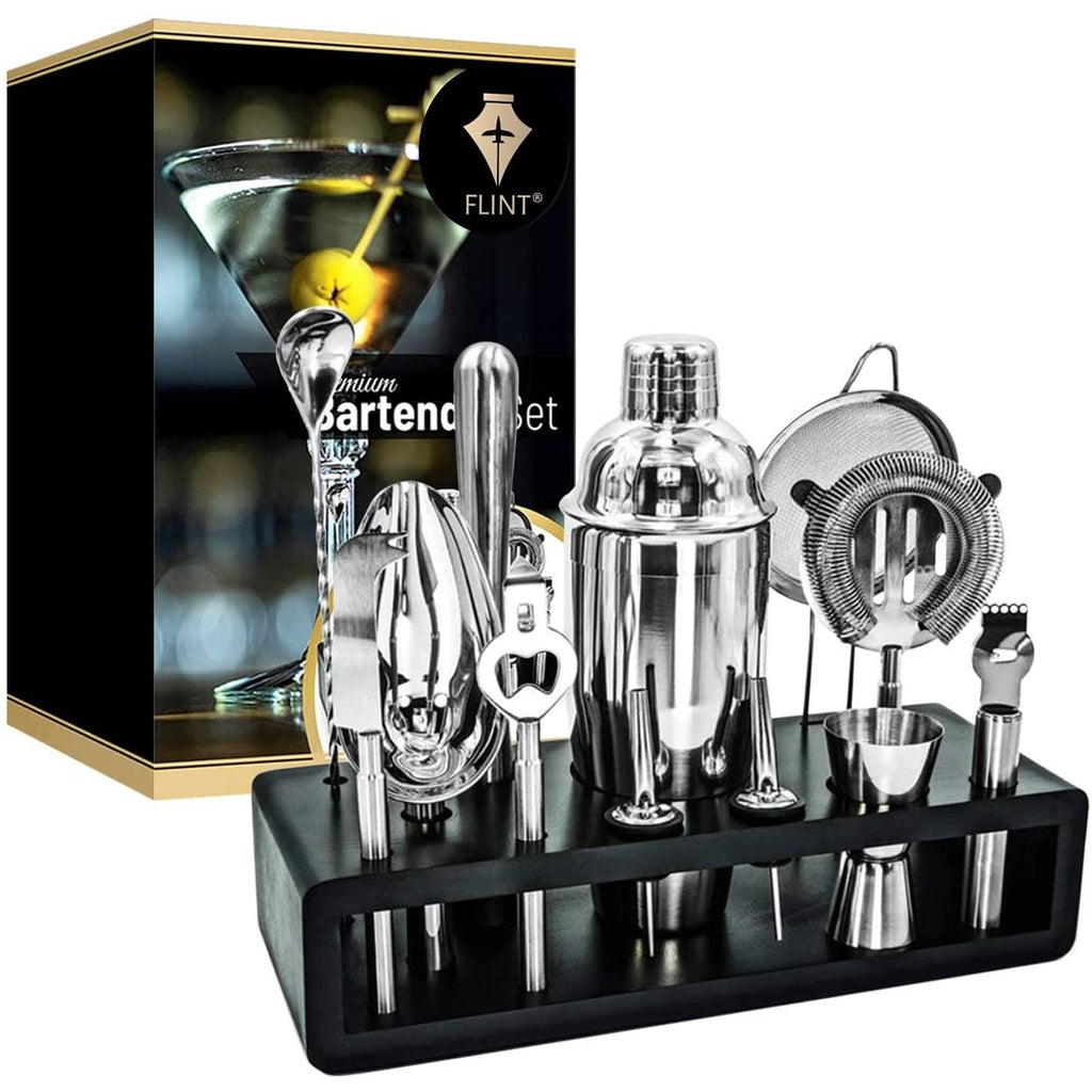 13-Piece Cocktail Bar Set — Stainless Steel Bartender Kit with Recipe Book