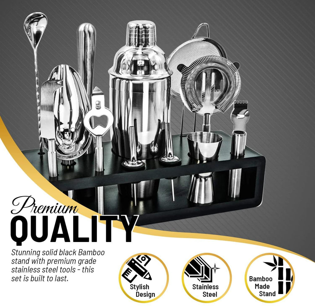 13-Piece Cocktail Bar Set — Stainless Steel Bartender Kit with Recipe Book