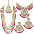 Indian Wedding Kundan Beaded Bridal Long Choker Necklace Earrings with