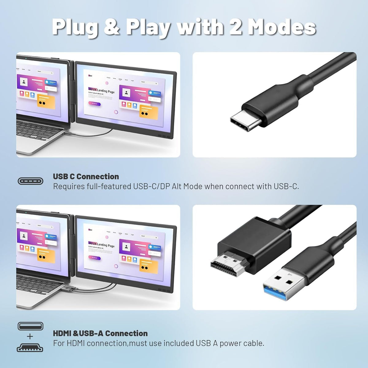 KEFEYA Laptop Screen Extender 14" FHD 1080P Full HD IPS Port