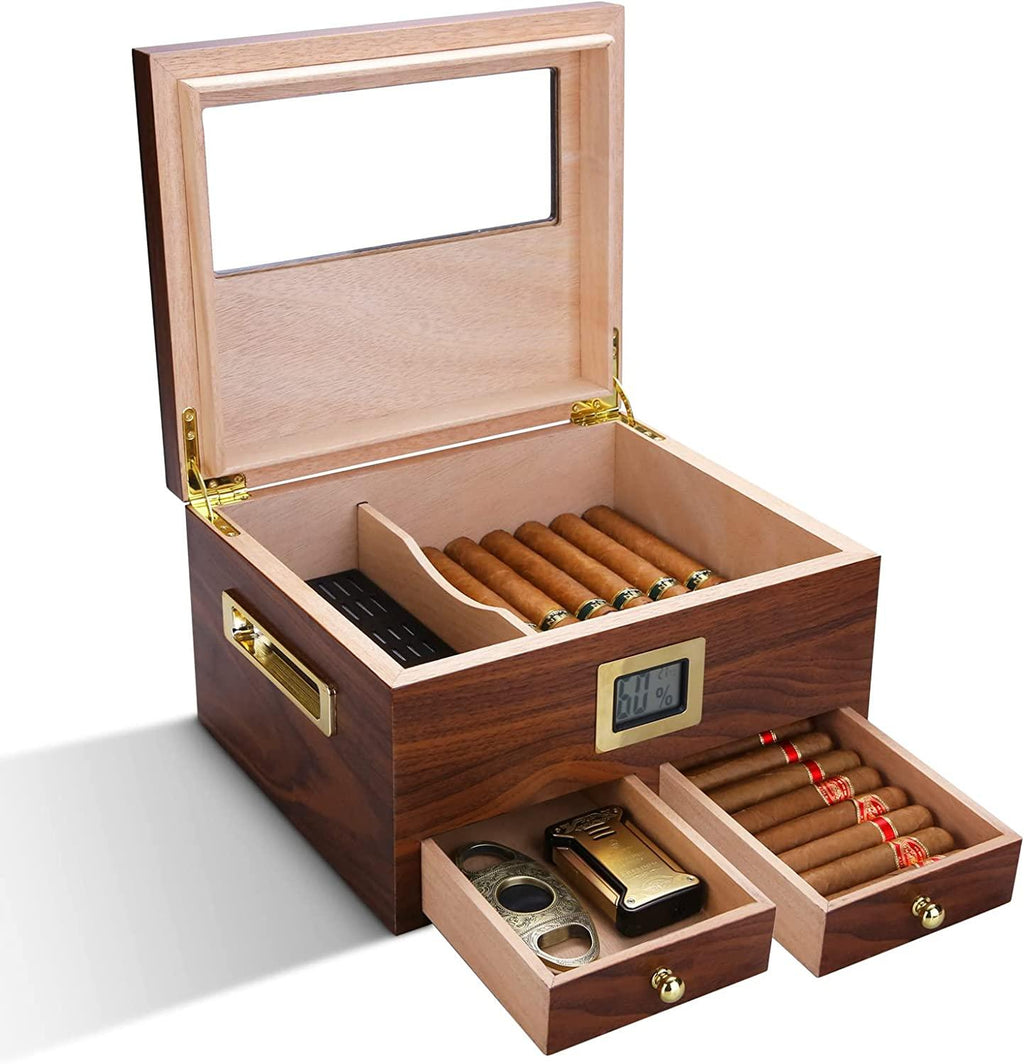 CIGARLOONG Cigar Humidor with Hygrometer and Humidifier Large Capacity