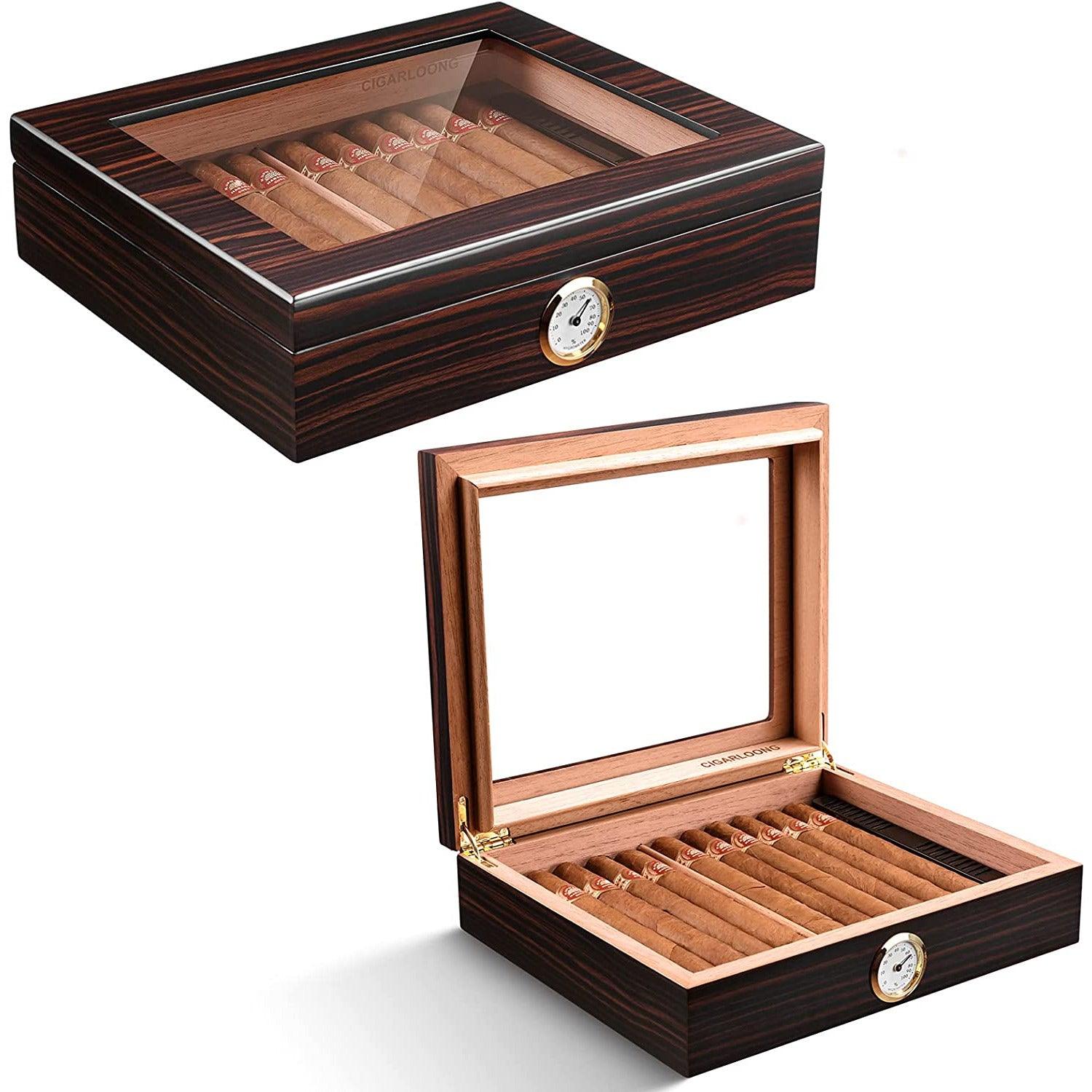 CIGARLOONG Cigar Humidor Spanish Cedar Desktop Box with Humidifier and