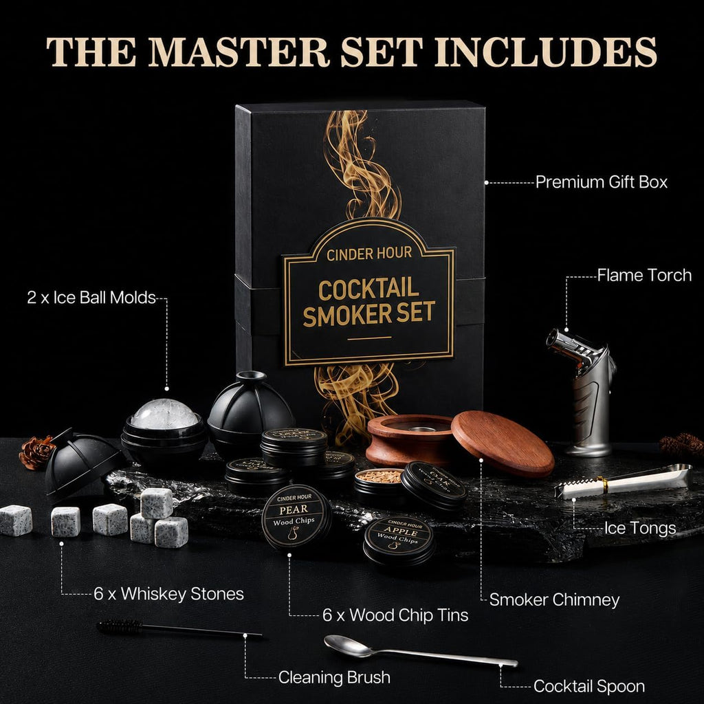 Emberton™ Whisky Smoker Gift Box — Torch, Whisky Stones & Ice Ball Moulds