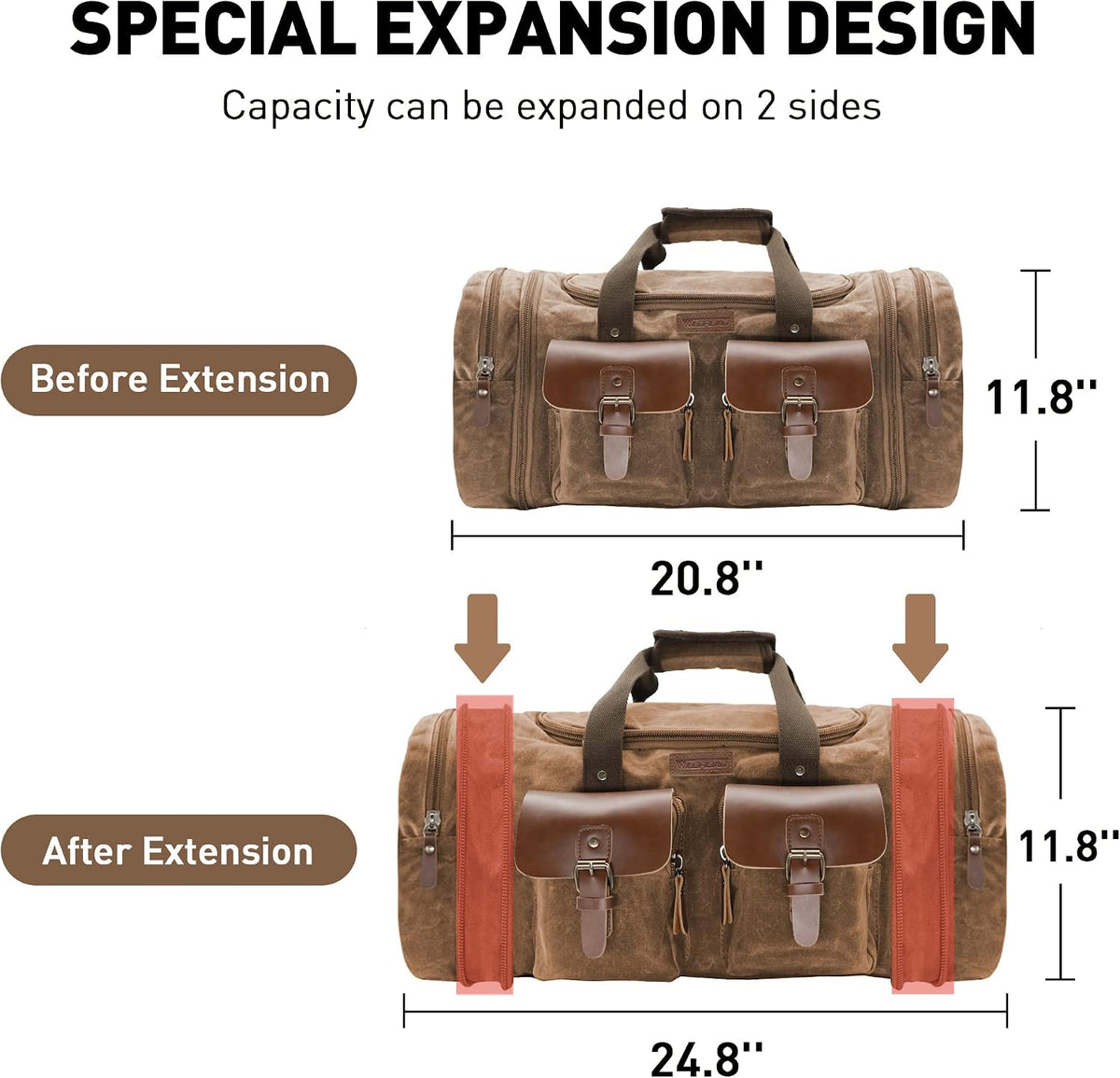 Ashcroft™ Waxed Canvas & Leather Duffle — 50L Expandable Weekender