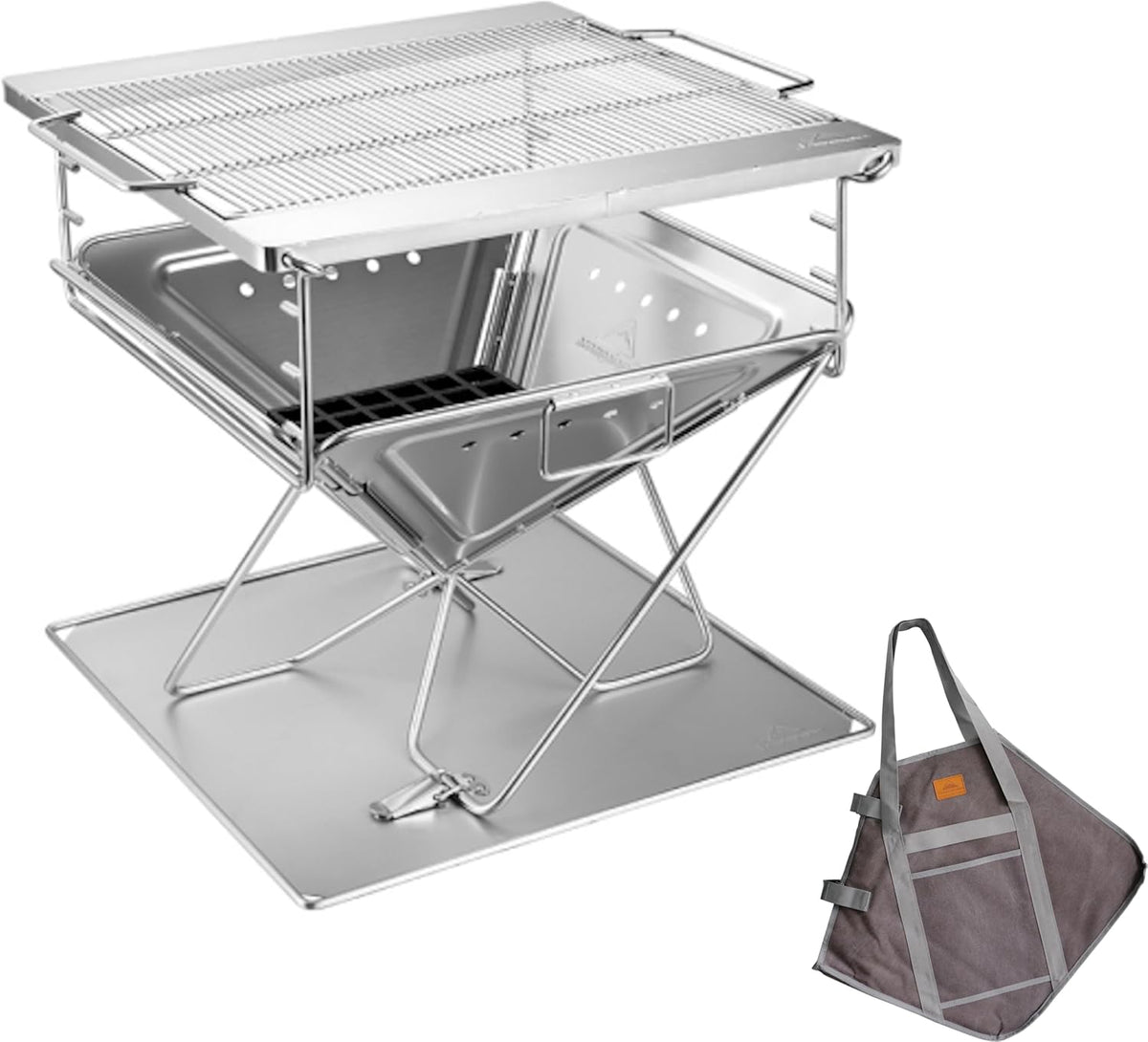 CAMPINGMOON Portable Stainless Steel Wood Burning Grill and 