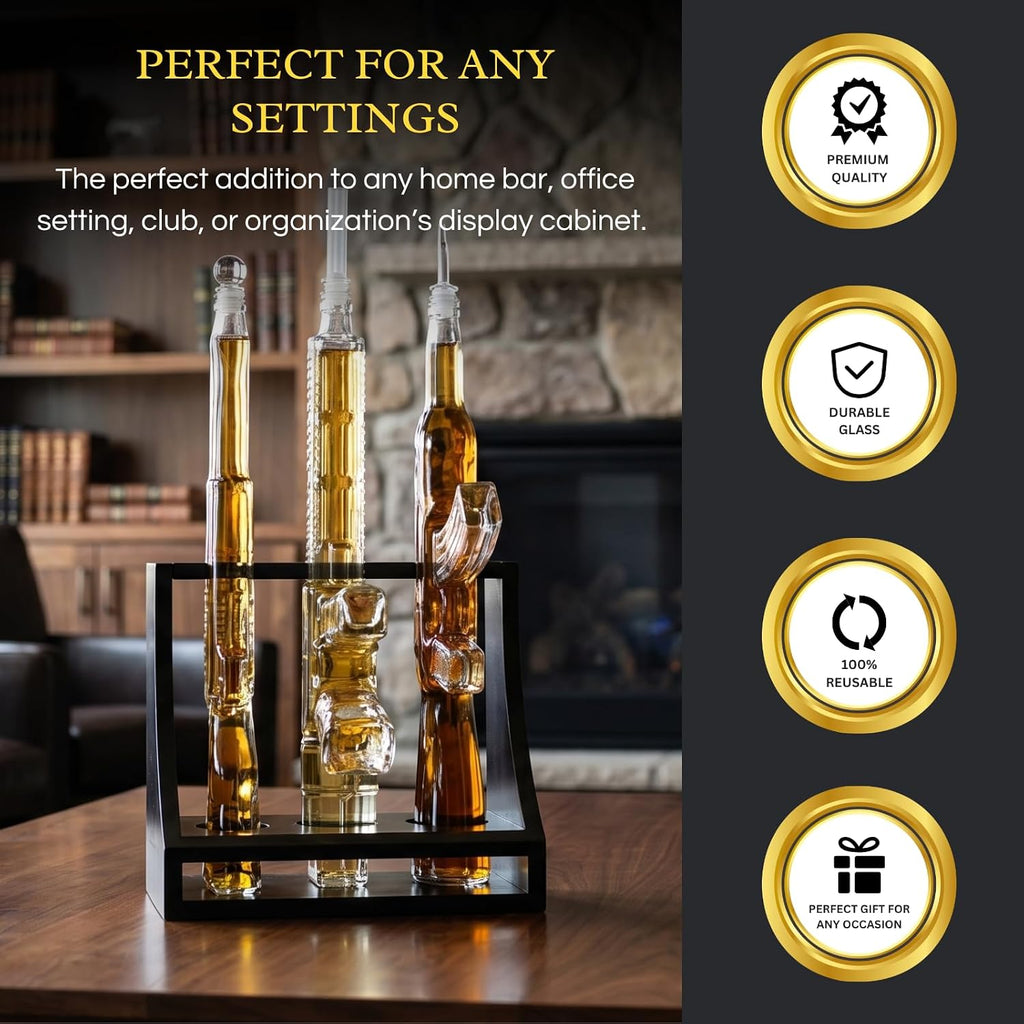 3 Gun Whiskey Decanters Set & Rifle 1000ml - The Wine Savant