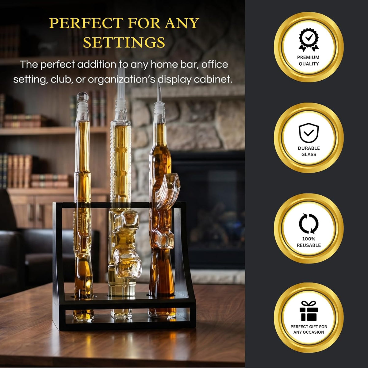 3 Gun Whiskey Decanters Set & Rifle 1000ml - The Wine Savant