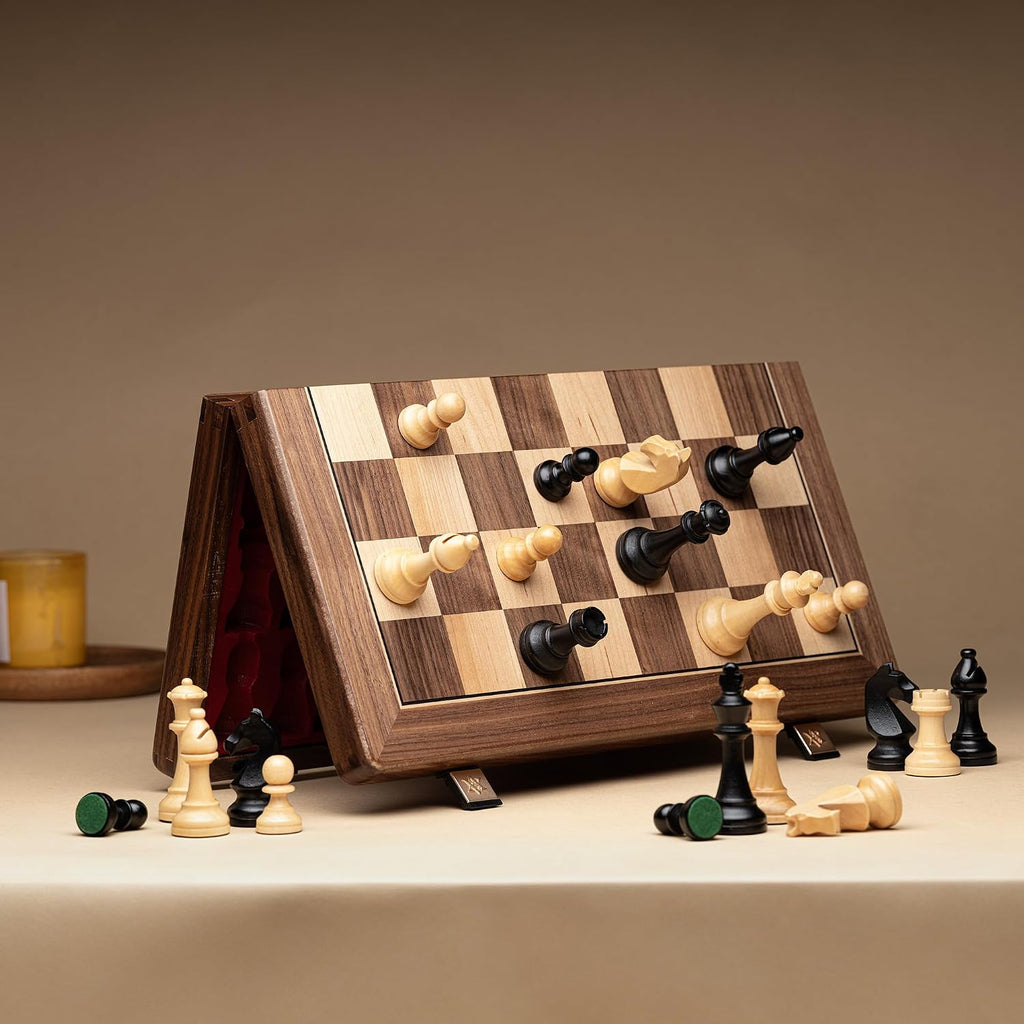 A&A Premium Natural Walnut Folding Chess Set