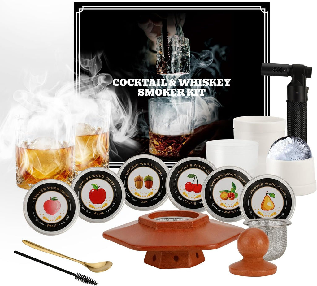 Emberton™ Signature Whisky Smoker Set — 8 Wood Flavours & Smoke Top