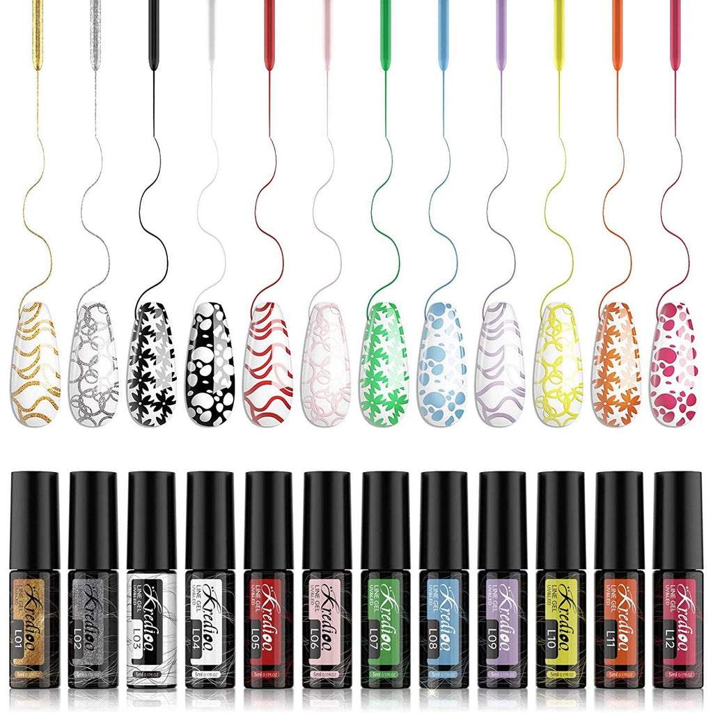 Kredioo Gel Nail Polish Liner Nail Art 12 Colors Painted Gels Kit Neon