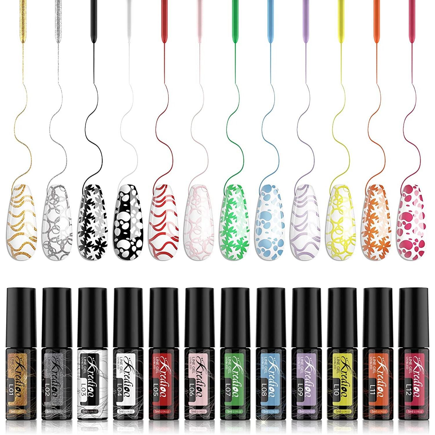 Kredioo Gel Nail Polish Liner Nail Art 12 Colors Painted Gels Kit Neon