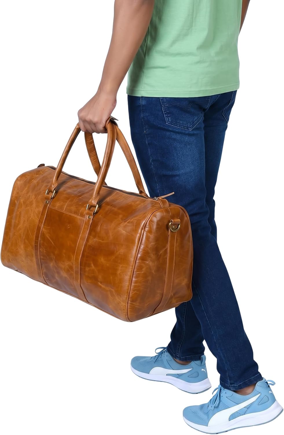 Ashcroft™ Buffalo Leather Weekender Duffle — 21″ Vintage Tan