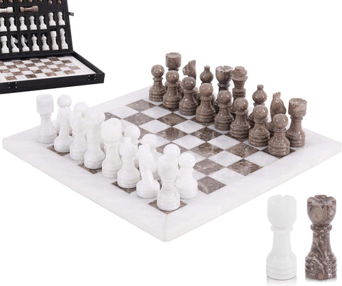Marble Chess Set 12" Inches White & Oceanic Handmade Chess Sets for Adults - Marble Board Game for Family with Storage Box & 2 Extra Queen, Ideal Travel Chess Set & Home Décor
