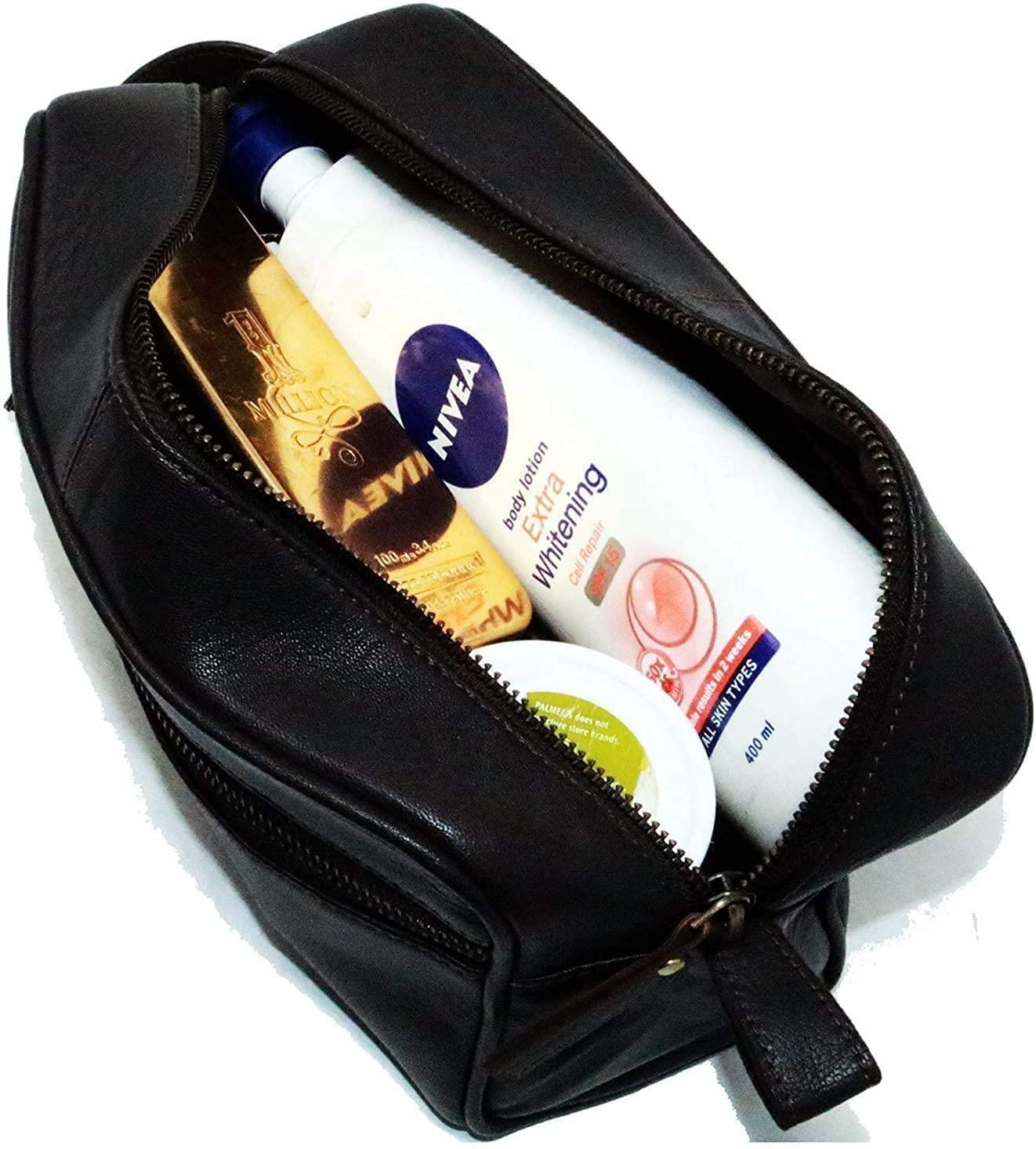 Men's Genuine Leather Toiletry Bag Waterproof Dopp Kit Shaving Bags and