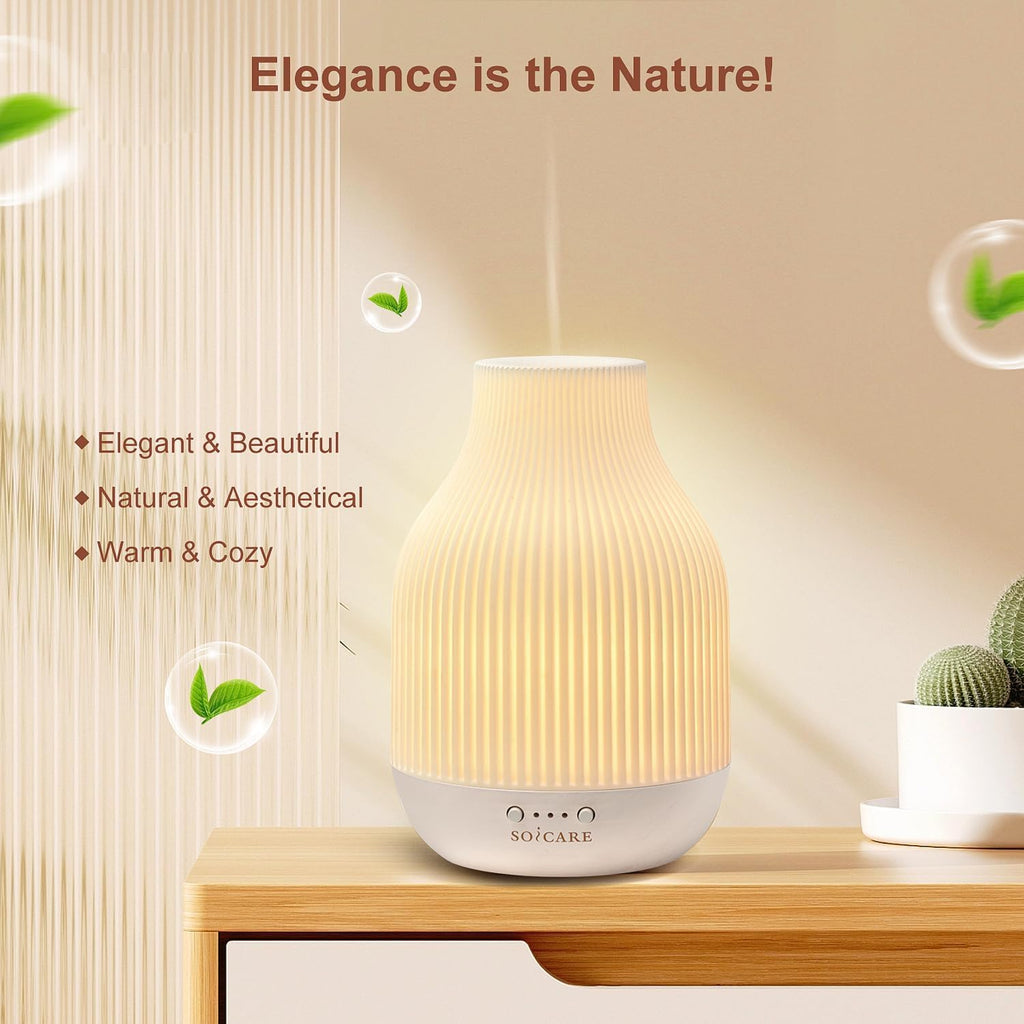 Elegant Ceramic Diffuser for Essential Oils with Solid Wood 