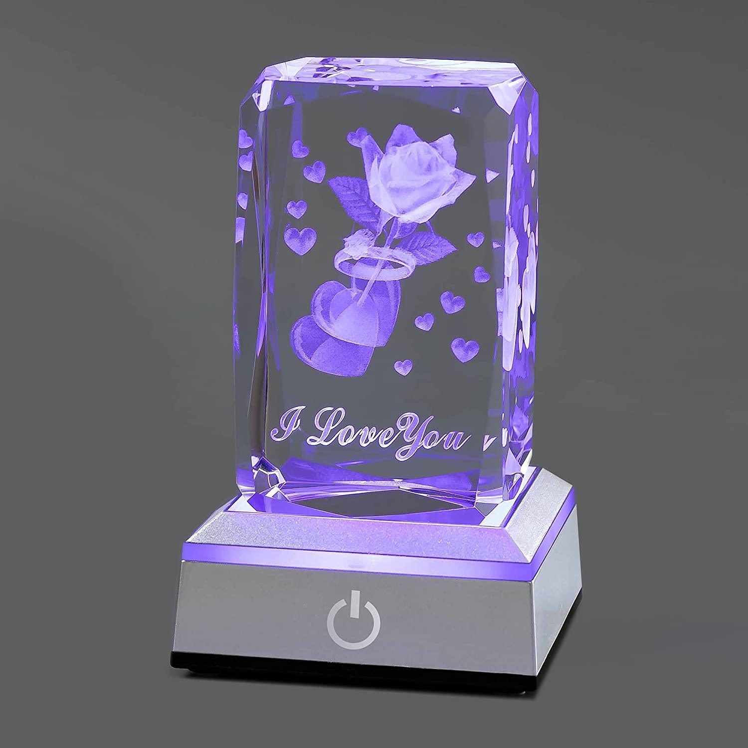 hochance 3D Rose Crysatl with LED Display Base